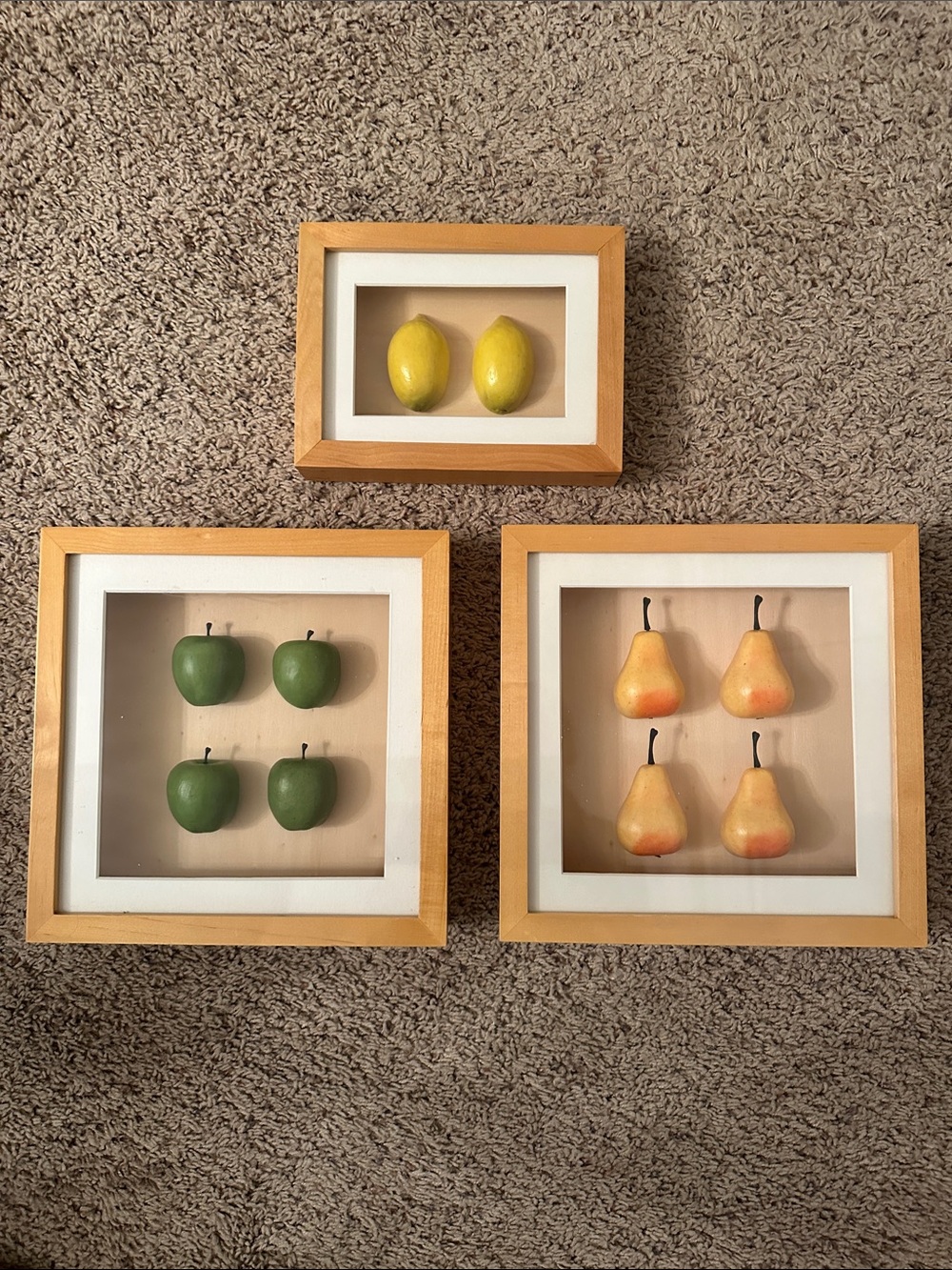 Wooden Framed 3-Piece Fruit Shadow Box Wall Art - apples, pears, lemons